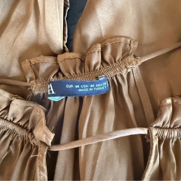 Zara Olive Green Satin Maxi Dress with Cutout - Picture 9 of 9